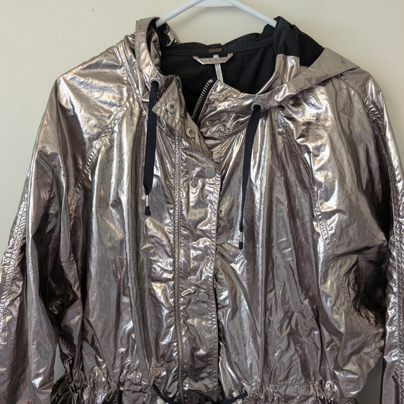 Free People Womens Small Hooded Jacket Silver Metallic Maximalist Utility - Picture 3 of 8